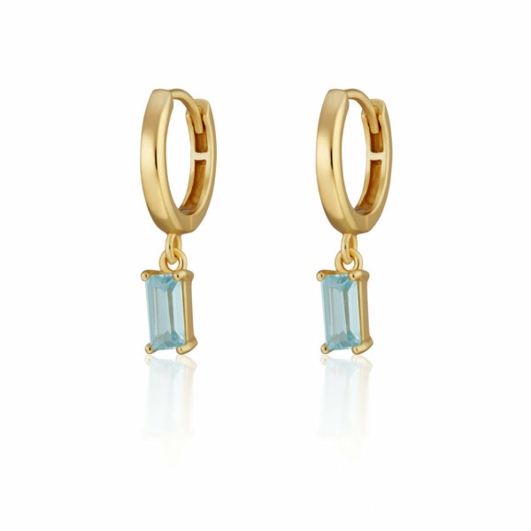 Hannah Martin Aquamarine Baguette Charm Hoop Earrings (Gold Plated)