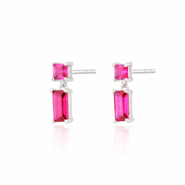Hannah Martin Fuchsia Baguette Drop Stud Earrings