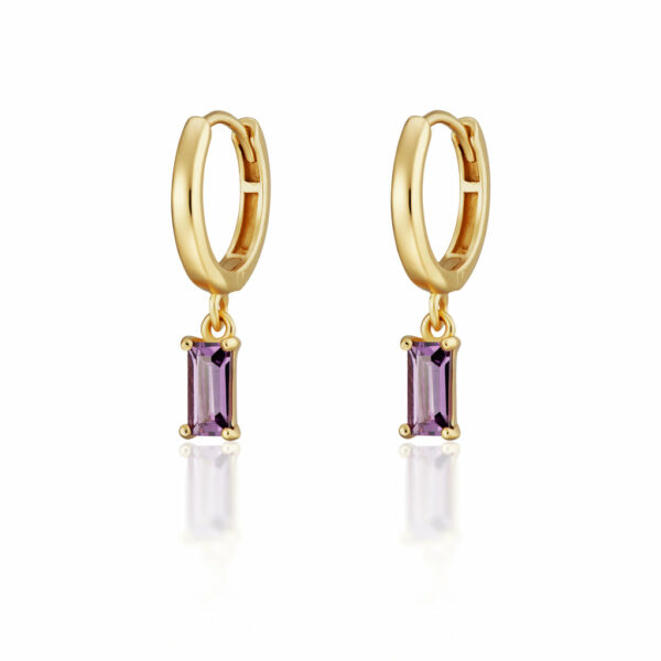 Hannah Martin Violet Baguette Charm Hoop Earrings (Gold Plated)