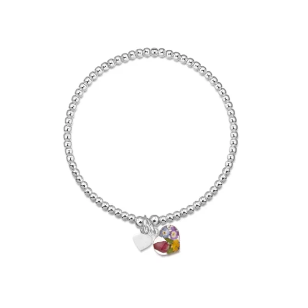 STERLING SILVER MIXED FLOWER ELASTIC BEAD BRACELET