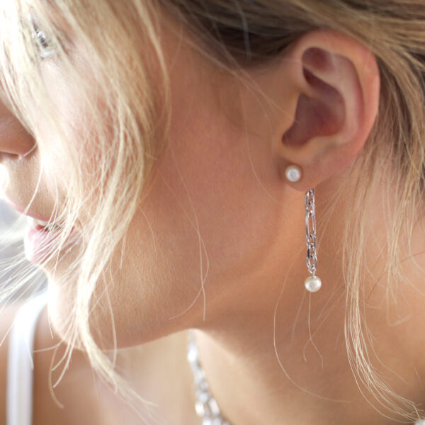 Revival Figaro Pearl Chain Link Drop Earrings - Image 2
