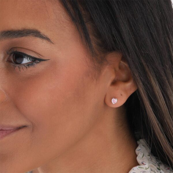 Baby Girl Heart Earrings Pink Crystal Heart - Image 2