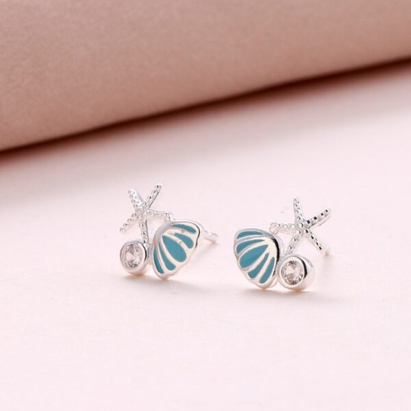 Shell And Starfish Crystal Silver Earrings - Image 3