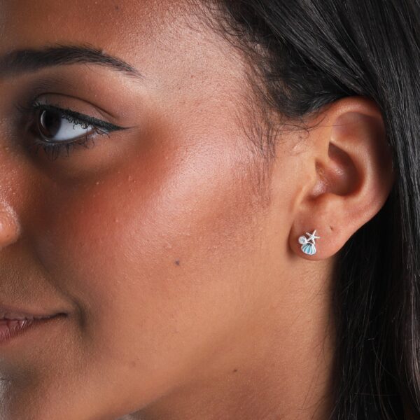 Shell And Starfish Crystal Silver Earrings - Image 2