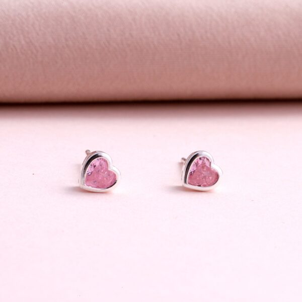 Baby Girl Heart Earrings Pink Crystal Heart - Image 3