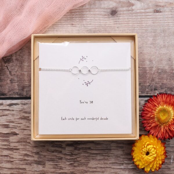 Silver 30th Birthday Circle Bracelet