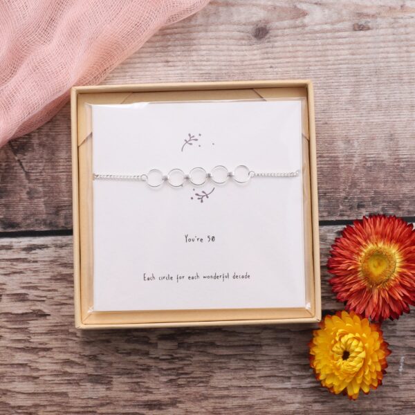 Silver 50th Birthday Circle Bracelet On Card