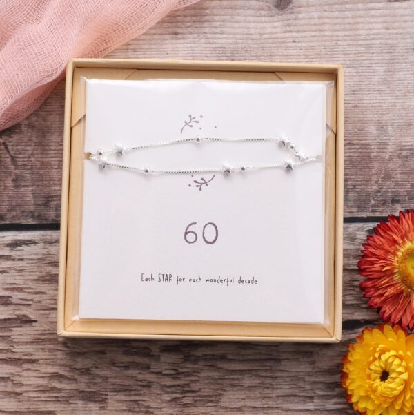 60th Star Birthday Bracelet Sterling Silver On Card