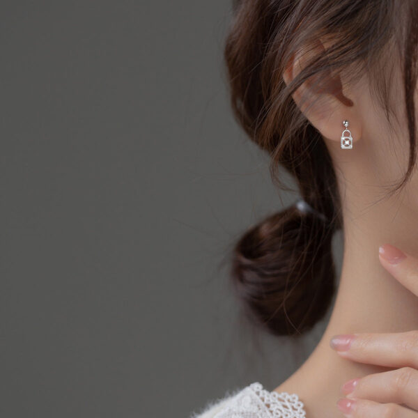 21st Key And Lock Earrings Silver - Image 3