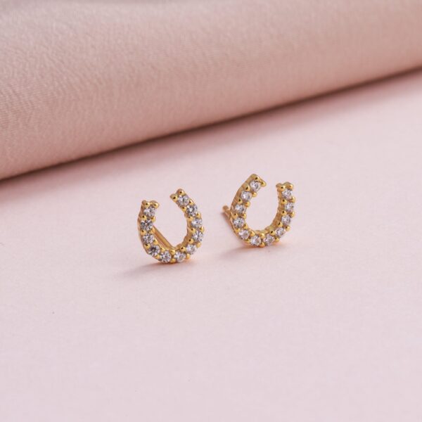 'Best Of Luck' Crystal Horseshoe Earrings Gold Plated - Image 2