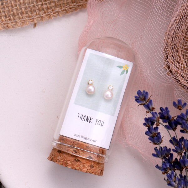 'Thank You' Pearl Earrings Silver Gold Plated