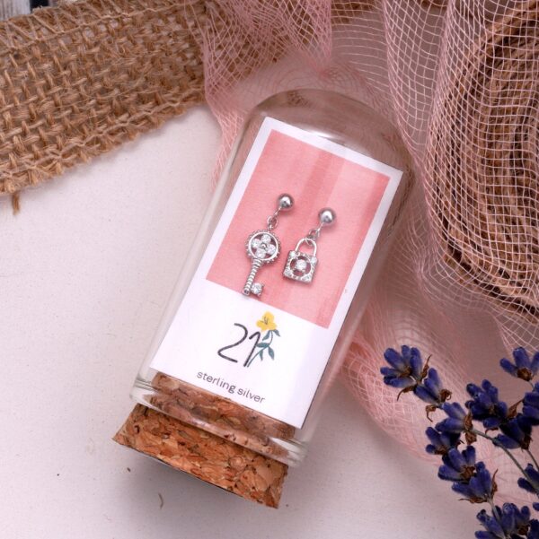 21st Key And Lock Earrings Silver