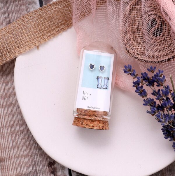 Baby Boy Heart Earrings Blue Crystal Heart