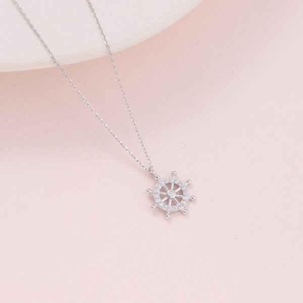 Crystal ships wheel Silver necklace - Image 2