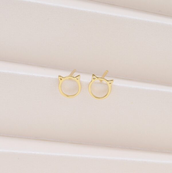 'Just Because' Circle With Cat Ears Earrings Silver/ Gold Plate - Image 2