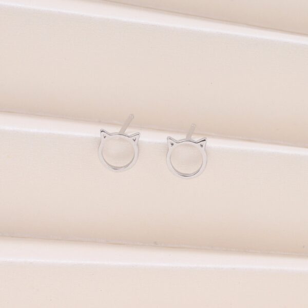 'Just Because' Circle With Cat Ears Earrings Silver - Image 2