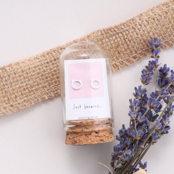 'Just Because' Circle With Cat Ears Earrings Silver