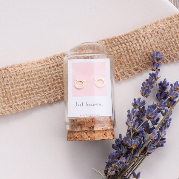 'Just Because' Circle With Cat Ears Earrings Silver/ Gold Plate