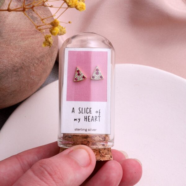 Slice Of My Heart Crystal Pizza Earrings In A Bottle
