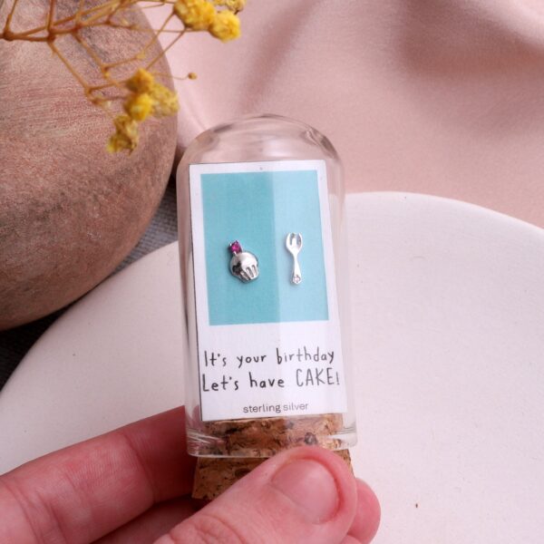 It's Your Birthday Cupcake And Fork Earrings In A Bottle