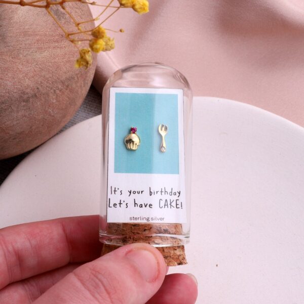 It's Your Birthday Cupcake And Fork Earrings In A Bottle