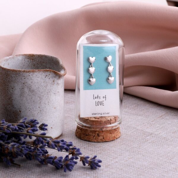 'Lots of love' Triple Hanging Hearts Earrings
