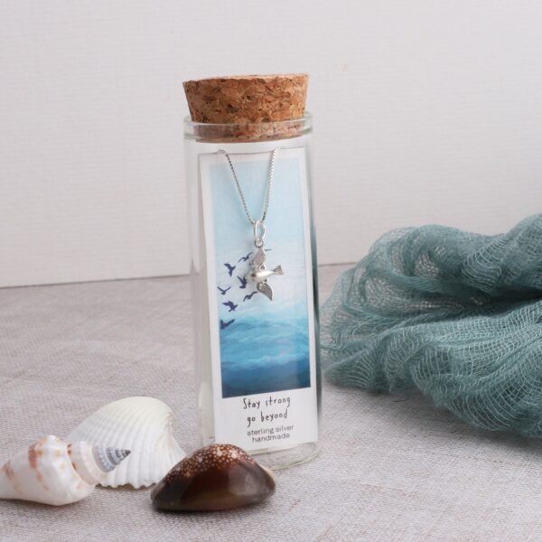 'Stay Strong Go Beyond' Bird Silver Necklace