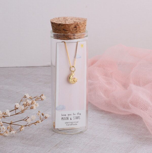 'Love you to the moon and stars' Crescent moon and stars necklace Gold plated