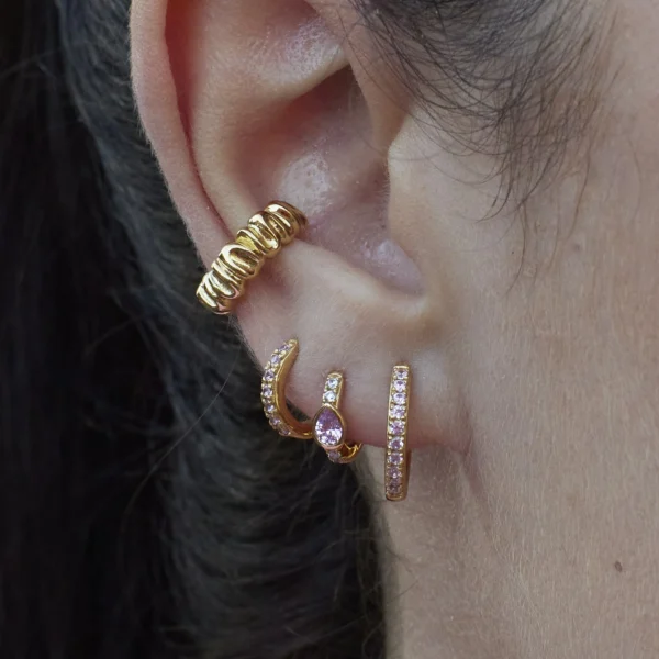 PINK TEARDROP HUGGIE EARRINGS - Image 2