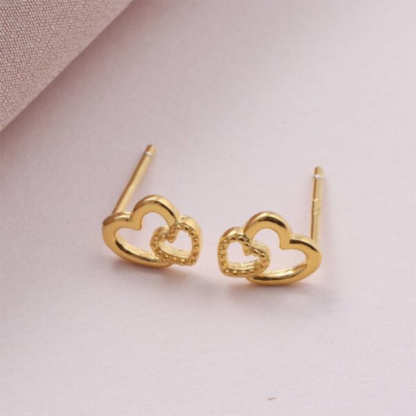 Mum Daughter' Two Hearts Earrings Sterling Silver/Gold plated - Image 2