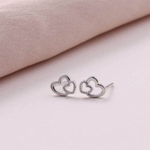 Mum Daughter' Two Hearts Earrings Sterling Silver - Image 2