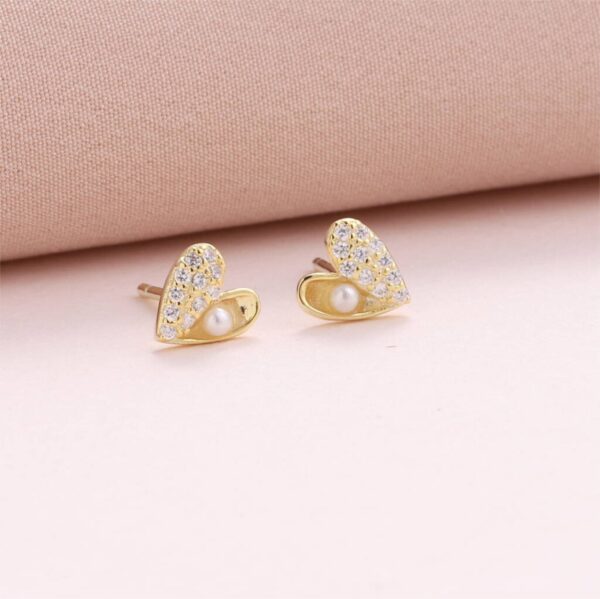 'A Little Love' Earrings Crystal and Pearl Heart Sterling Silver/Gold Plated - Image 2