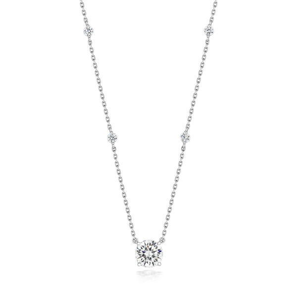 Sterling Silver Pendant 8mm Centre with 3mm Stones On A Fixed Chain
