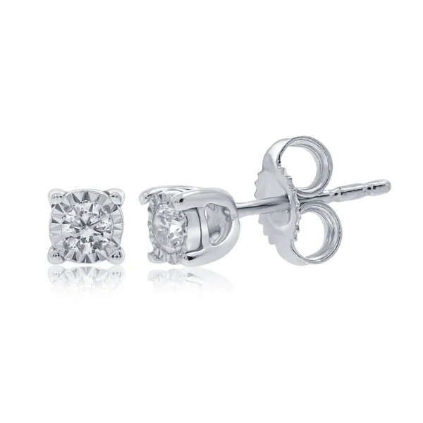 9CT WHITE GOLD SINGLE STONE MIRACLE PLATE DIAMOND STUD EARRINGS 0.10CT