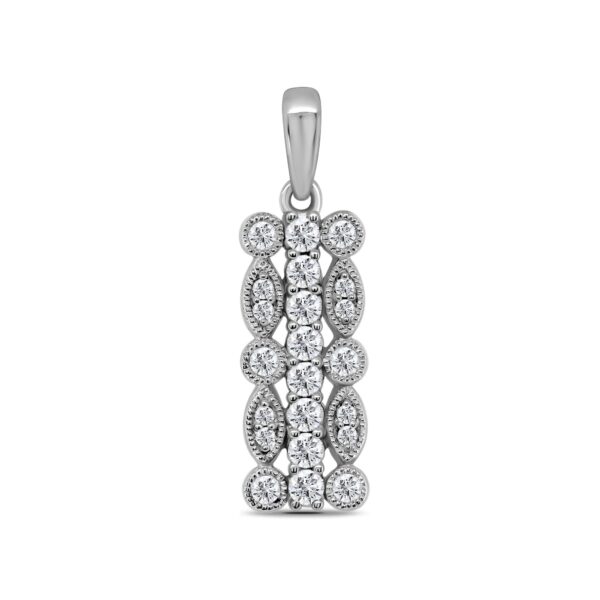 9ct White Gold Triple Row Diamond Bar Pendant 0.27ct