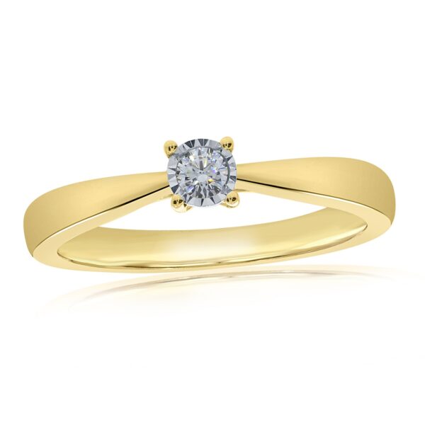 9ct Yellow Gold Single Stone Miracle Plate Diamond Ring 0.08ct