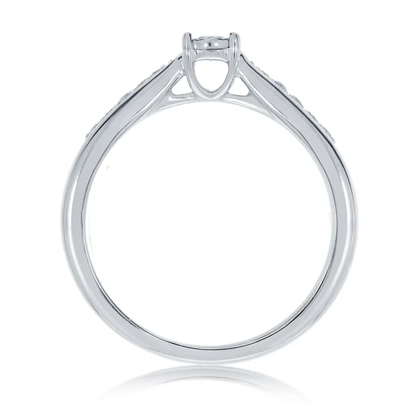 9CT WHITE GOLD SINGLE STONE MIRACLE PLATE DIAMOND RING WITH DIAMOND SET SHOULDERS 0.10CT - Image 2