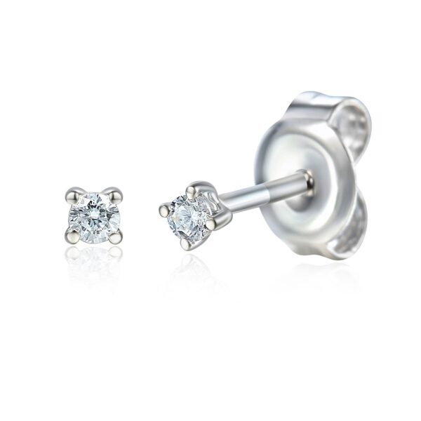 18ct White Gold Four Claw Set Round Brilliant Cut Diamond Stud Earrings 0.05ct