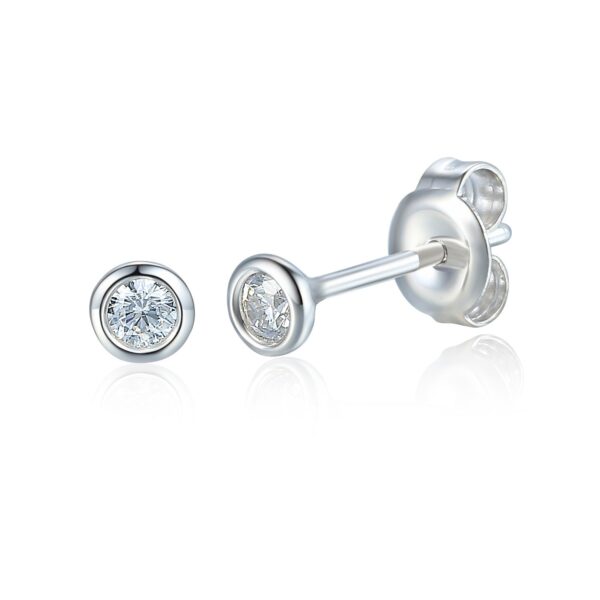 18ct White Gold Rubover Set Round Brilliant Cut Diamond Stud Earrings 0.15ct