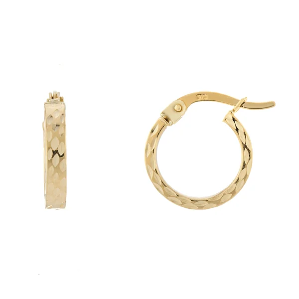 9ct Yellow Gold 10mm Diamond Cut Hoops