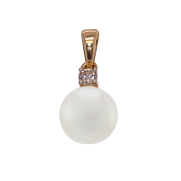 9CT YELLOW GOLD PEARL & DIAMOND PENDANT 0.06CT