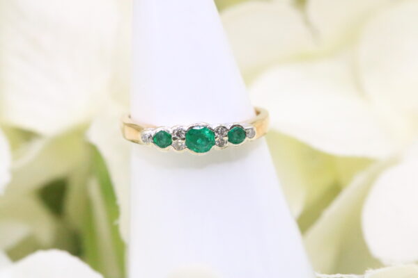 9ct Yellow Gold Emerald & Diamond Ring