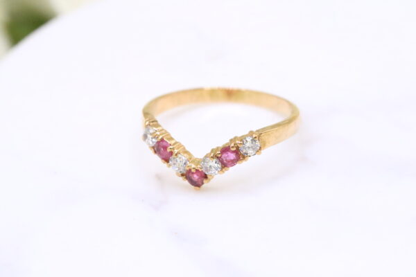 9ct yellow gold Ruby & Cubic Zirconia Wishbone Ring - Image 2
