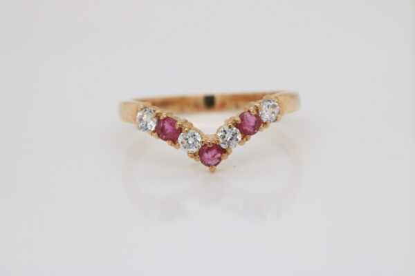 9ct yellow gold Ruby & Cubic Zirconia Wishbone Ring