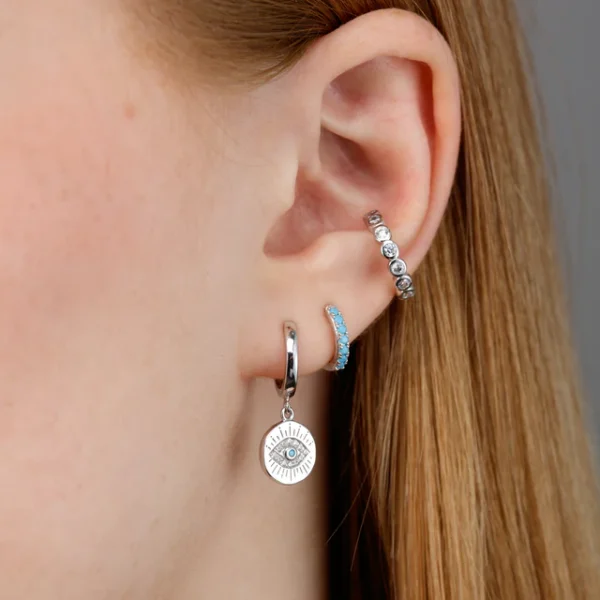 EVIL EYE CHARM HOOP EARRINGS - Image 2