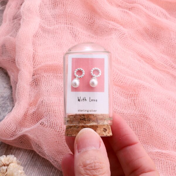 With Love Pearl And Circle Earrings In A Bottle Sterling Silver